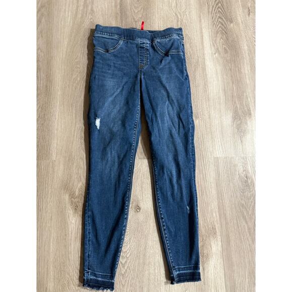Spanx Blue Denim Legging Jegging, Women's size Small, Distressed - Picture 1 of 4